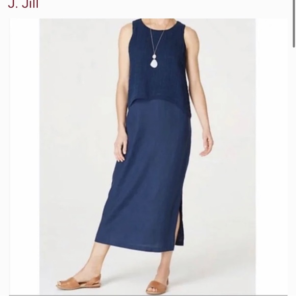 J. Jill Dresses Jjill Purejill Layered Linen Blue Midi Dress Poshmark